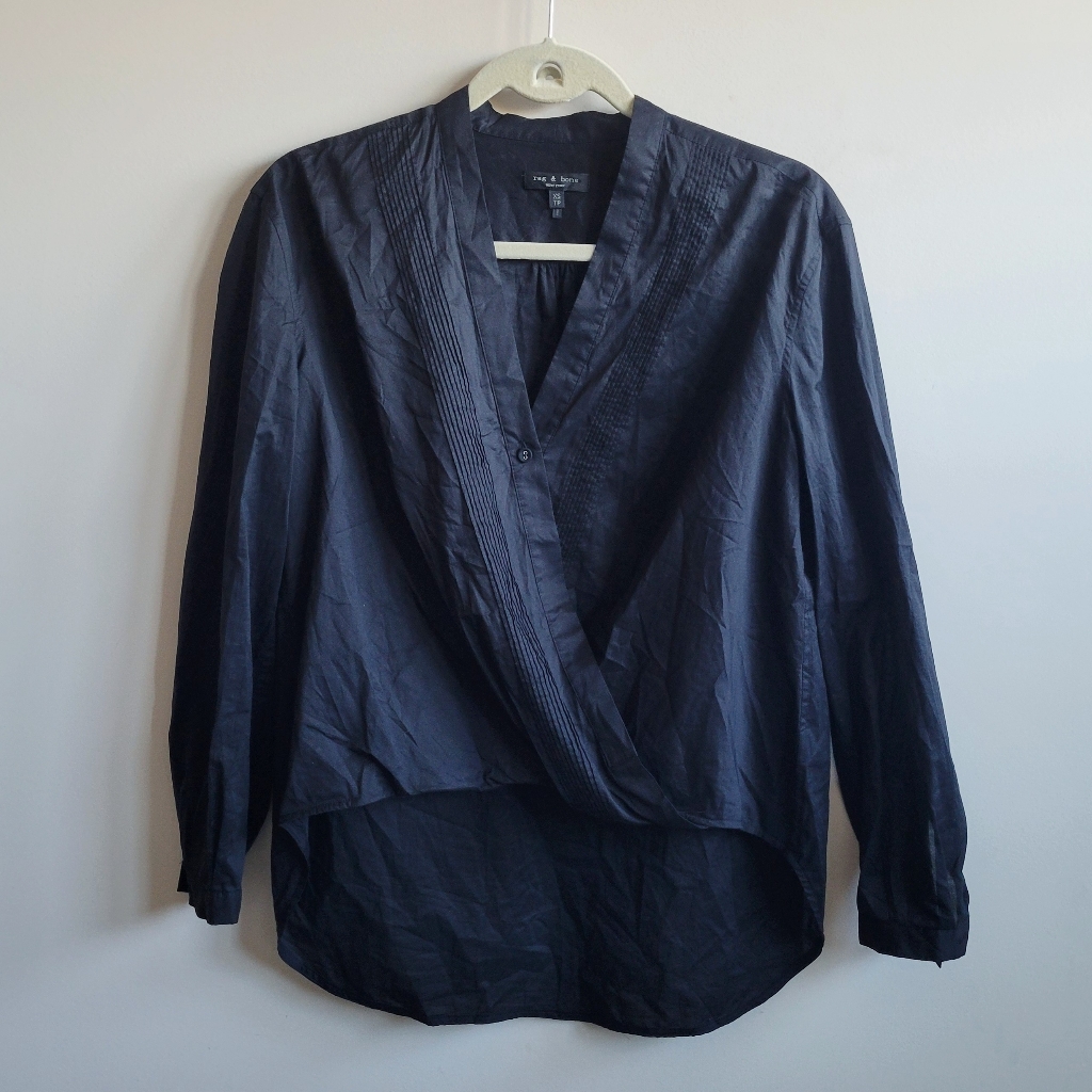Rag & Bone Black Cotton Shirt Long Sleeve Wrap Hi-Low Top
